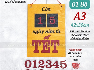 Lịch gỗ Đếm ngày đến Tết [Gỗ nhẹ - Sơn thủ công] 30x42cm LICH-03